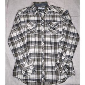 BKE Plaid Pearl Snap Shirt Adult Flannel Long Sleeve Athletic Fit Large Green